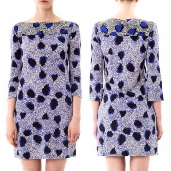 Diane Von Furstenberg Ruri Cheetah Black Blue 100% Silk Shift Dress Size 8 - Picture 1 of 11